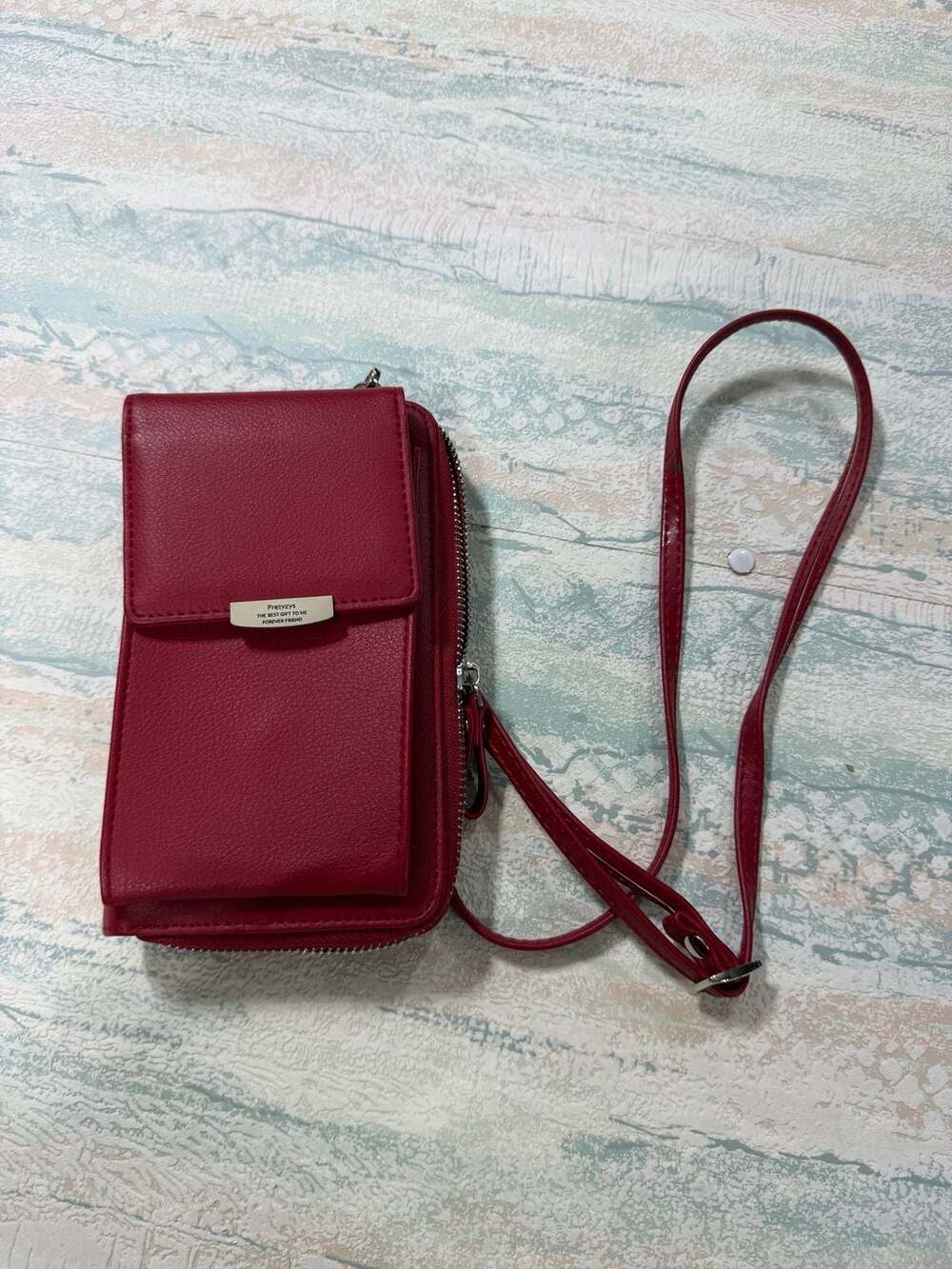 Prettyzys Crossbody Phone Bag Red Leather Wallet
